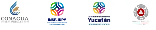 CONAGUA - Comisión Nacional del Agua logo INSEJUPY - Instituto de Seguridad Júridica Patrimonial de Yucatán logo Juntos transformemos - Yucatán logo Protección Civil de Yucatán logo