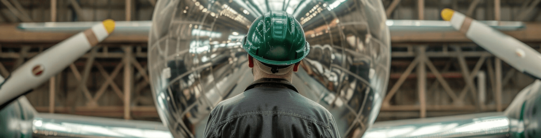 Worker in front of an aerospace component